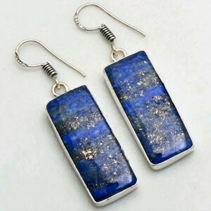 Lapis Lazuli Gemstone 925 Sterling Silver Handmade Drop Dangle Earrings